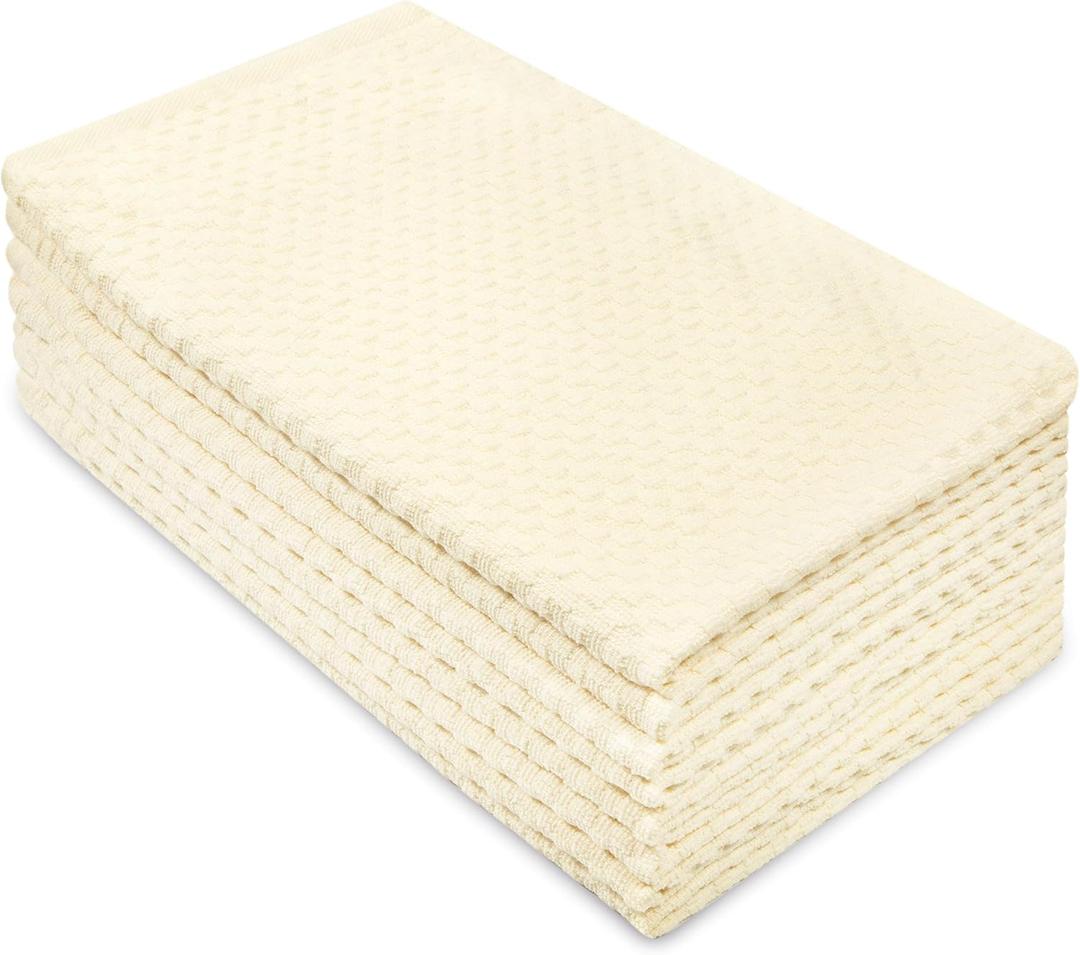 COTTON CRAFT Amazing Kitchen Towels - Set of 8 Terry Towels - 100% Cotton Euro Caf Waffle Weave Dish Towel Set - Soft Absorbent Quick Dry Low Lint Reusable Pantry Bar Cleaning Cloth - 16 x 28 - Ivory