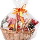WIKDAY Cellophane Wrap for Gift Baskets 5 PCS 30x40 Inches Large Clear Cello Gift Bags with Ties Plastic for Gift Giving, Packaging Products