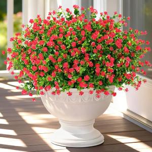Yastouay Artificial Flowers for Outdoors UV Resistant, 22 Bundles Red Realistic Fake Outdoor Flowers Fake Plants, Faux Flowers for Outdoor Planters Front Porch Garden Window Box Farmhouse Decor