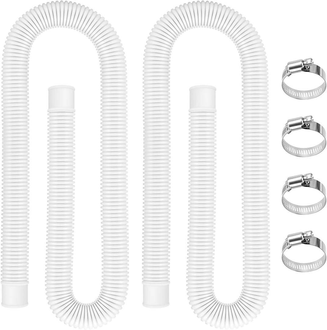 Pool Hoses for Above Ground Pools 1.5" Diameter x 59" Long, 2 Pack 1.5 Inch Above Ground Pool Hose Replacement Compatible with Intex Coleman Surface Skimmer, Filter Pump Hose, with 4 Metal Clamps