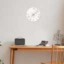 Round Marble Battery Wall Clock Modern 14 Inch White Minimalist Wall Clock for Kitchen Quartz Glass Silent Clock for Wall