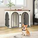 Hzuaneri 31.5'' Wooden Dog Crate Furniture, Indoor Dog Kennel Dogs Cage for Small/Medium Dogs, Heavy Duty Dog Crates Decorative Pet House End Side Table TV Stand, White Brown DFC85114B
