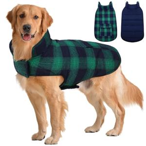 Kuoser Reversible Dog Jacket, Warm Winter Coat for Medium & Large Dogs, Warm Windproof Pet Cold Weather Clothes, Green XL