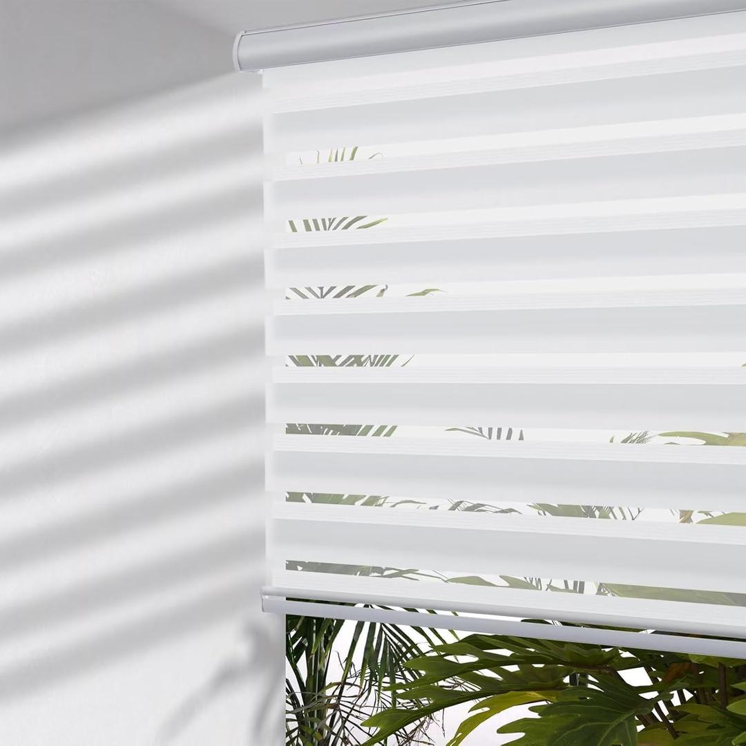 MYshade Cordless Zebra Blinds with Free-Stop Function - Dual Layer Light Filtering & Privacy Sheer Shades for Day and Night - Easy Install Window Shades for Home, Living Room, 24" W x 72" H,White