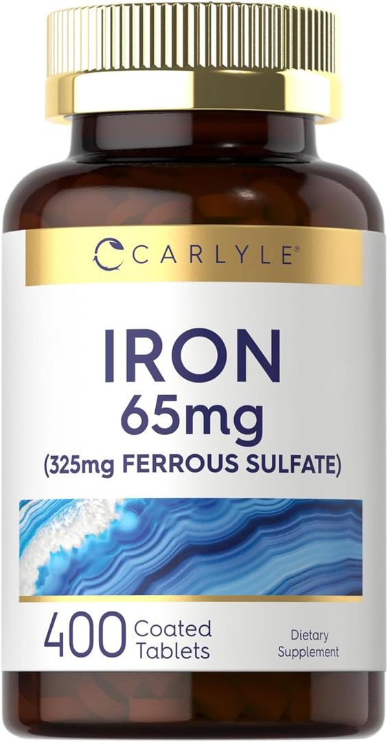 Carlyle Iron Ferrous Sulfate 365mg, 65 mg | 400 Tablets | Non-GMO, Gluten Free, and Vegetarian Supplement | High Potency, Best By 07, 2027