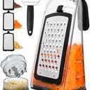 Cheese Grater with Garlic Crusher- Box Grater Vegetable Shredder with 3 Stainless Steel Blades - Graters for Kitchen- Cheese Graters with Handle - Garlic Mincer Tool and Vegetable Peeler