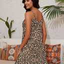 Marvmys Womens Cotton Sleeveless Nightgown Spaghetti Strap V Neck Full Slip Sleep Dress with Pockets (X-Large, Leopard)