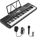 61-Key Portable Electronic Piano Keyboard with 200 Voices, 200 Rhythms, Teaching Modes, Recording, Microphone, Battery Power, Built-in Speakers, Child-Safe ABS