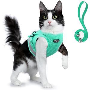 Supet Cat Harness and Leash Set - Soft Mesh Adjustable Cat Vest Harness with Reflective Strap for Walking Cat and Puppy Rabbit (S (Chest: 9.5" - 13.0"), Turquoise)