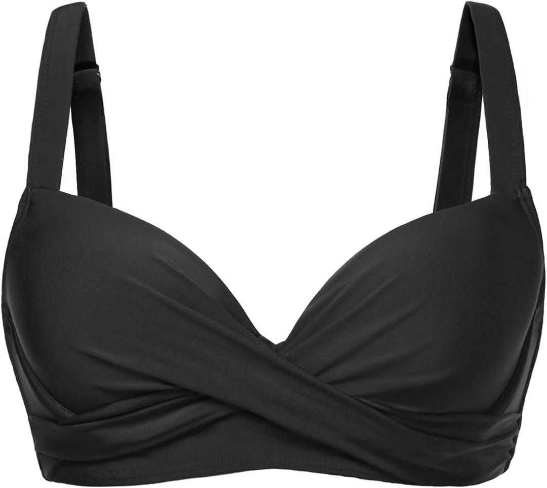 Women Underwire Bikini Top - Push Up Swim Top Only Bra Padded Swimsuit Tops 2025 Bathing Suit Tops (X-Large, Black)