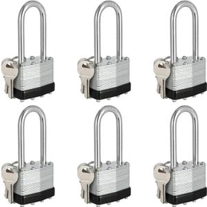 Keyed Alike Padlocks, Laminated Heavy Duty Padlocks Keyed Alike Set of 6, Key Lock with 1-9/16"(40mm) Wide Body 2-inch Long Shackle for Storage Unit, Sheds, Garages and Fence