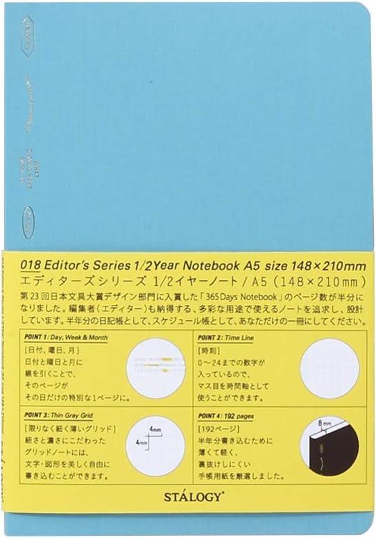 Nitoms S4110 STALOGY Notebook, A5, Squared, 1/2 Ear, Blue