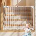 29.5-43" No Bottom Bar Baby Gate for Stairs, Auto Close Dog Gate Indoor, Hardware Mounted, Child Safety Gate for Kids with Large Walk Thru Door, Pet Gate for Doorways adn Stairs - White