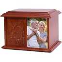 Double Companion Urn for 2 Adults Holds Up to 400 Cubic Inches Wooden Cremation Urn for Human Ashes with 4 x 6 Photo Frame Carved Cross Memorial Urn for Husband Wife Parents