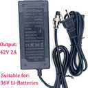 42V Electric Scooter Charger 4 Prong for Voyager 36V Batteries, 42V 2A 4-Pin Connector Battery Charger Replacement