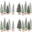 42 Pcs Christmas Tree DIY Bottle Brush Trees Plastic Sisal Trees Miniature Snow Frost Fir with Wood Base for DIY Crafting,Displaying,Desktop Home Decoration Christmas Decoration,6 Styles