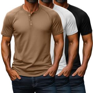 Riyiper 3 Pack Henley Shirts for Men Short Sleeve Raglan M-5XL Regular and Big Tall Tops Casual Summer Basic Tee (XXL)