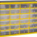 Akro-Mils 24-Drawer Plastic Drawer Storage Cabinet for Garage Organization, Bead Organizer, Building Bricks Storage, Teacher Toolbox, Makeup Organizer, 20-Inch W x 6-Inch D x 16-Inch H, 10124 Yellow