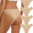 REORIA Womens Cotton Underwear Lace Hipster Panties Low rise Briefs 4 Pack (S)