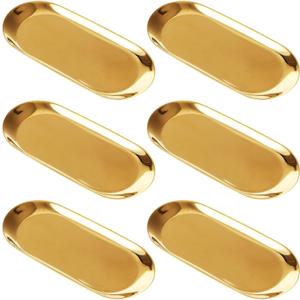 6 Pack Gold Tray Inch Stainless Steel Oval Jewelry Dish Gold Serving Trays Perfume Trays Towel Gold Trays for Decor Vanity Dresser Counter Bathroom