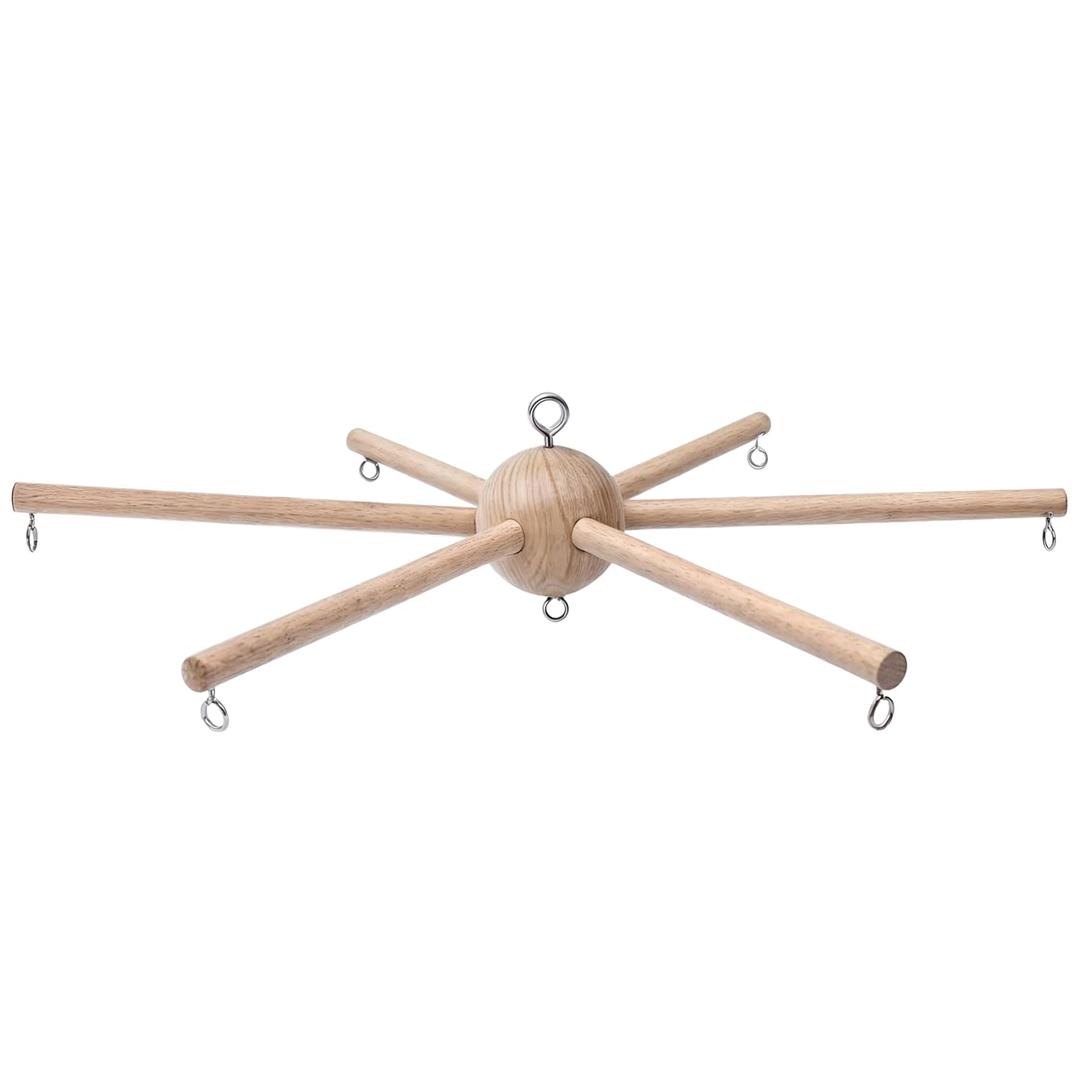 Baby Mobile Kit Frame DIY for Crib Decorative Natural Wooden Wind Chime Equipment Hanger for Infant Boy Girl Home Nursery Creative Craft Wall Balcony Hanging Toy Bell Accessories Bedroom Ceiling Decor