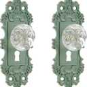 SOFFEE DESIGN 2pcs Vintage Cabinet Knob Dresser Drawer Pulls, Distressed Closet Handles with Clear Resin Knob, Door Knobs for Cupboard, Kitchen Furniture - Matte Green