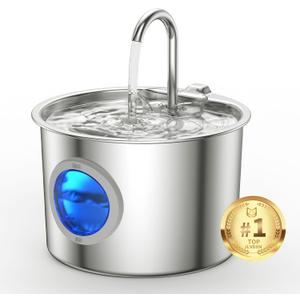 Premium Stainless Steel Cat Water Fountain 2.2L/74oz Automatic Pet Fountain Ultra-Quiet <25dB Cats Water Dispenser with Detachable Tank, Easy to Clean,Gifts for Cats, Dogs