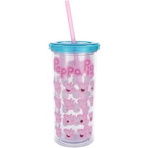 Silver Buffalo Peppa Pig Plastic Tall Cold Cup with Lid and Straw, 20 Ounces (Multicolor)