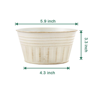 vensovo 4Inch Metal Rustic Shallow Flower Pots - 6Pcs Beige Small Galvanized Planters with Drainage Hole and Rubber Plug, Rustproof Metal Bucket Plant Pots Farmhouse Vintage Style for Decor