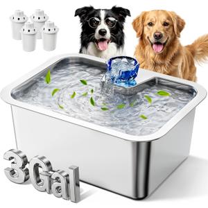 Stainless Steel Dog Water Fountain, 3 Gallon Extra Large Pet Fountains for Large Dogs, Great Dane Waterer Automatic Dog Bowl Dispenser,Filter Drinking Bowls for Multi Pets, Easy to Clean, Quiet Pump