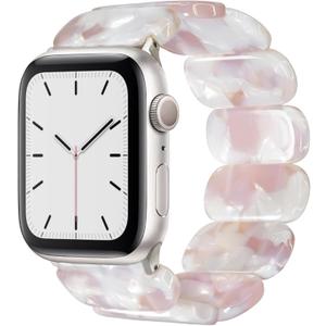 Heesch Tortoise Stretchy Watch Band Compatible with Apple Watch Resin Cute Watch Strap Wristband for iWatch Bracelet for Women Men Girls, 38/40/41mm, 42/44/45/46/49mm, Oval Version (Pink)