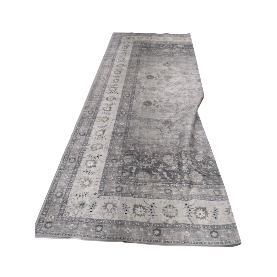 Grey Floral Area Rug 12x6 Ft 
Machine Washable, Non-Slip, Stain Resistant