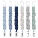 Pacifier Clips for Baby Boys and Girls, Pacifier Holders for Teething Relief and Baby Essentials, Safe for Newborns (6 Pack) (Grey)