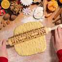 Embossed Wooden Rolling Pin, Natural Wood with Carved Snowflake, Elk, and Tree Patterns. Ideal for New Year and Valentine's Day Baking Embossed Cookies and Gift for Kids and Adults for Christmas (Elk pattern 16.9 inch)