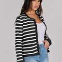 ANRABESS Women Striped Cardigan Sweaters Button Down Cropped Knit Lady Jackets Coat 2025 Fall Outfits Trendy Clothes (Large, Black White Stripe)