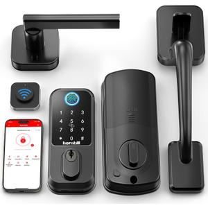Hornbill WiFi Smart Deadbolt Lock: Front Door Lock Set Keyless Entry with Handle, Smart Locks for Front Door, Alexa Compatible, Fingerprint Keypad Deadbolt, Touchscreen,App Remote Control, Matte Black