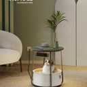 VASAGLE LILEA Collection - Side Table with Charging Station, Round End Table with Fabric Basket, LED Nightstand with USB Ports, Modern, for Living Room, Forest Green and Cream White ULET227C01, With LED light