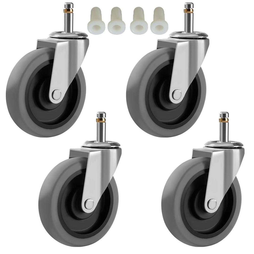 RILIDRI 4-Inch Swivel Stem Caster for Rubbermaid Mop Bucket Utility Cart, 7/16-Inch Stem Diameter Rubber Wheel Set of 4, Heavy Duty TPR Weber Grills Shop Vac Replacement Wheels