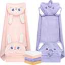 6 PCS Toddler Bath Towel Set for Boy Girl 0-5 Year, 2 PCS Thick Absorbent Hooded Baby Bath Towels Large 55" x 27.5" & 4 PCS Washcloths, Ultra Soft Gifts for Infant, Toddler, Kids, Rabbit & Elephant, 27.5 x 55in