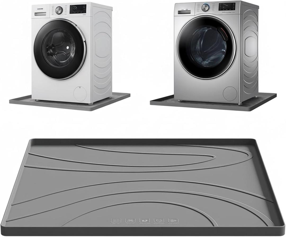 Washing Machine Drain Pan Silicone mat 30x33 Inch Non-Slip Waterproof Washer Drip Tray, Anti-Vibration Soft Mat for Under Dryer or Washer, Floor Leak Protector for Laundry Room (Gray, 33"*30")