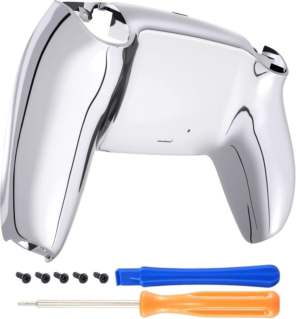 eXtremeRate Chrome Silver Glossy Custom Back Plate Bottom Shell Compatible with ps5 Controller, Replacement Back Shell Cover Compatible with ps5 Controller