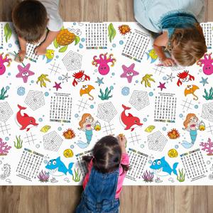 Yungyan 3 Pieces Sea Giant Coloring Poster for Kids 54 x 104 Inch Jumbo Large Coloring Tablecloths Ocean Animals Word Search Maze Tic Tac Toe Games for Under The Sea Party Supplies Classroom Crafts