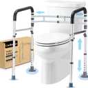 Toilet Safety Rails (300 LB) Adjustable, Foldable Toilet Handle Frame for Elderly & Disabled Adults, Supports All Toilet Types