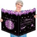 Jumbo Retirement Party Decorations,Extra Large Retirement Card for Women Men, Giant Farewell Happy Retirement Greeting Card Signature Guest Book for Coworker Retirement Party Supplies Decor-Purple Black