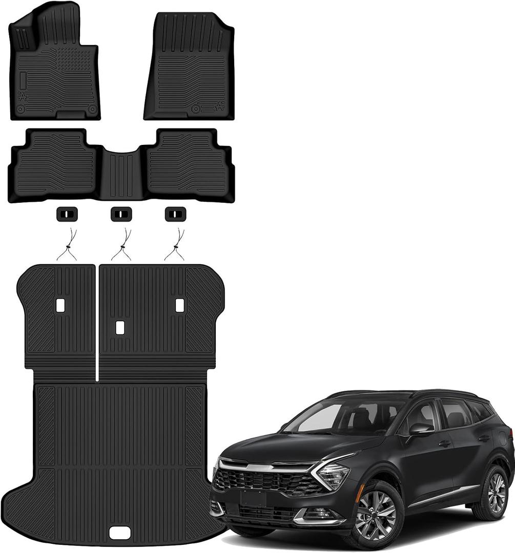 Auxko All Weather Floor Mats Cargo Mat with Backrest Mat for Kia Sportage 2023-2025 2026 Hybrid TPE Liners Accessories Guard Odorless Anti-Slip Floor Liners Trunk Tray with Back Seat Protectors