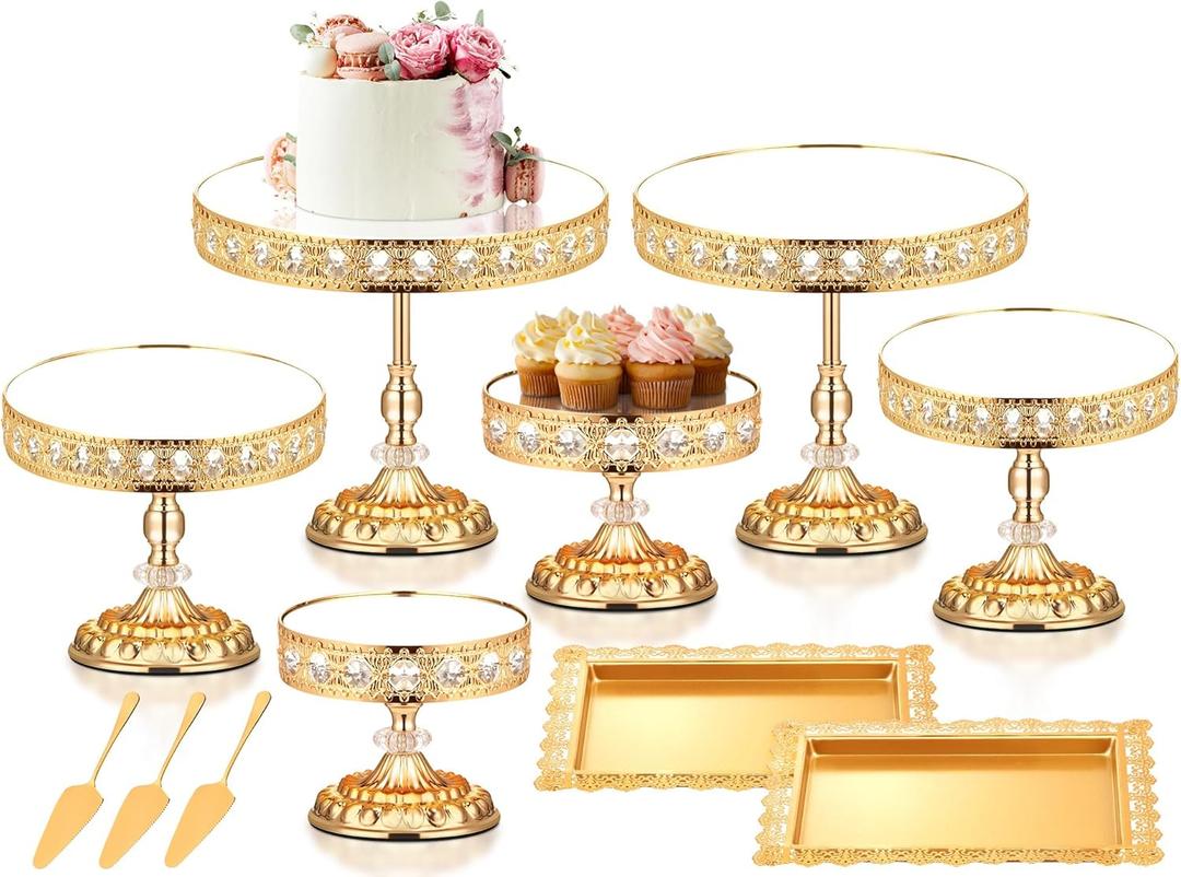 12-Piece Gold Cake Stand Set, Vintage Cake Stand with Crystal Edge and Cupcake Display Tray, Dessert Table Display Set for Wedding Party, Baby Shower, Anniversary Celebration