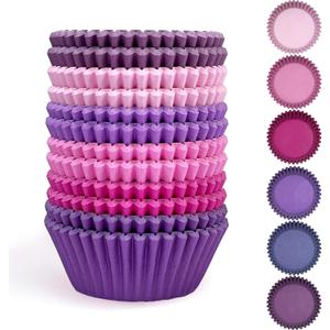 qiqee 300 Counts Cupcake Liners Cupcake Cups Food Grade 6 Solid Pink Purple Colors Cupcake Papers Muffin Baking Cups Cupcake Wrappers (Standard Size)