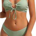 Bikini Set for Women Two Piece Swimsuits High Waisted Cut Out Tie Front Cheeky Crisscross Halter Bathing Suit (Large, Mint Green)