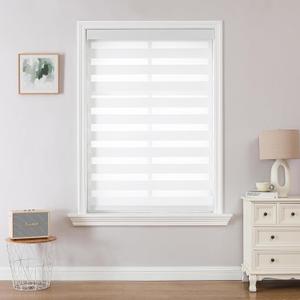 Joydeco Cordless Zebra Blinds (Pro), Dual Layer Light Control Zebra Blinds for Windows, Light-Proof Aluminum Cover, Free-Stop Roller Shades for Home & Office (White, 57" W x 75" H)