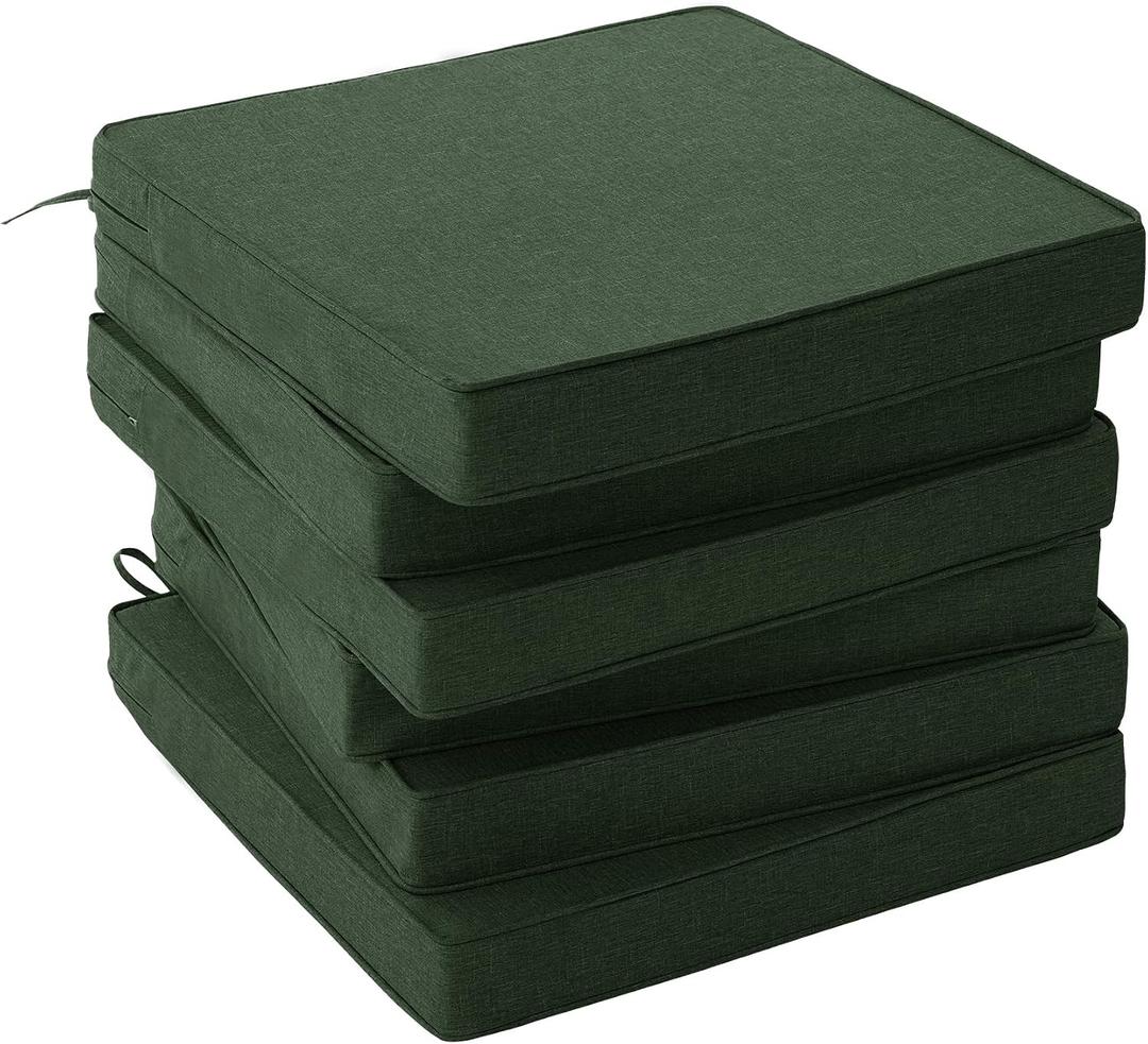 Outdoor Chair Cushions, Set of 6, 19 x 19 Inch, Olive Green
Water Resistant, Fade Resistant, Patio Furniture Square Seat Replacement, Removable Cover with Ties, Non-Slip Bottom
